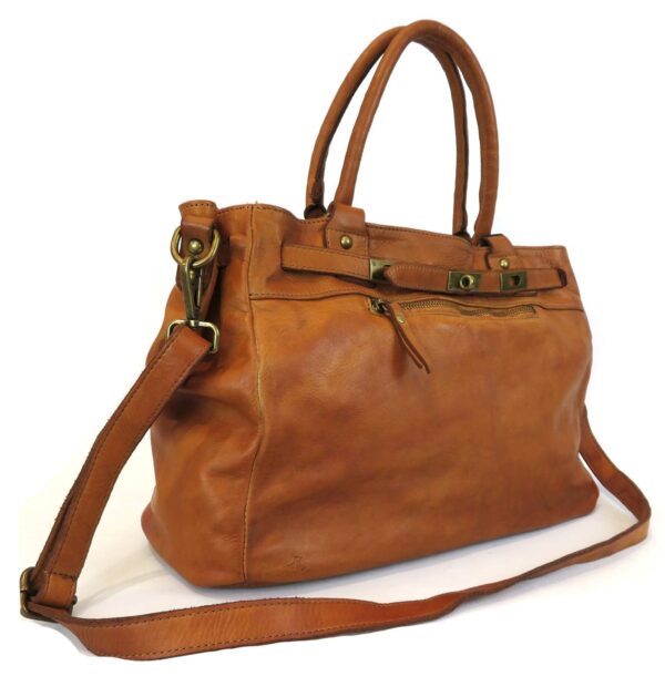 bolso piel lavada italia efecto vintage camel vita de lateral