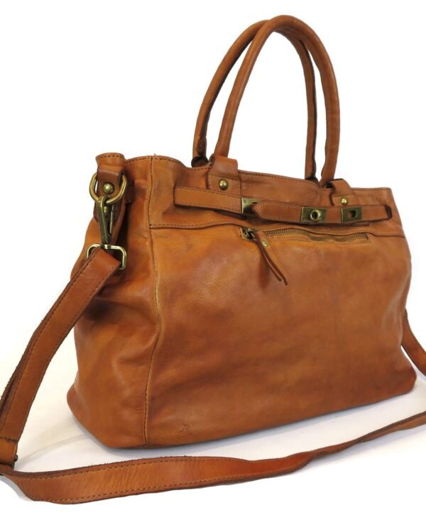 bolso piel lavada italia efecto vintage camel vita de lateral