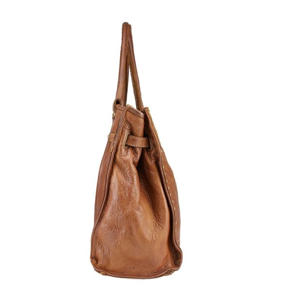 bolso de piel vintage camel vista de lado