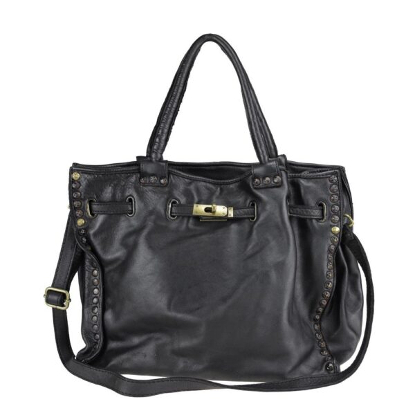 bolso tote piel lavada italiano vista de frente con detalle de asa larga extraíble