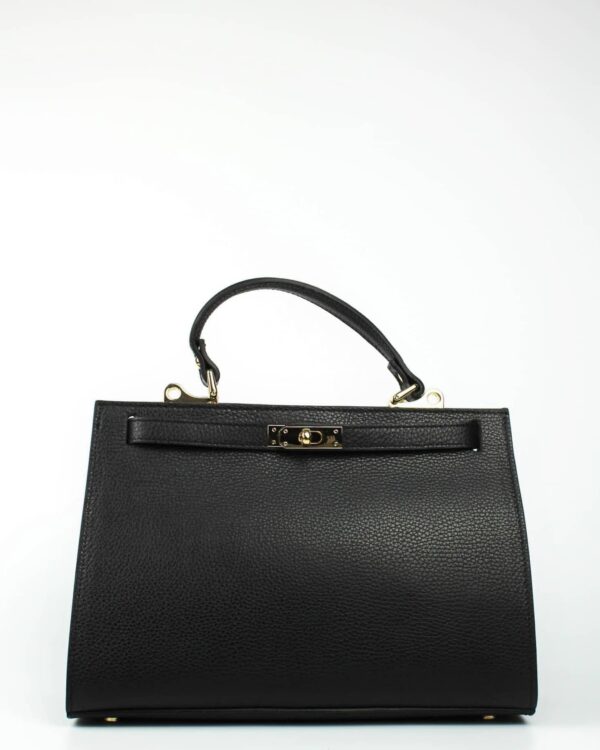 Bolso estructurado icónico con candado color negro, vista frontal