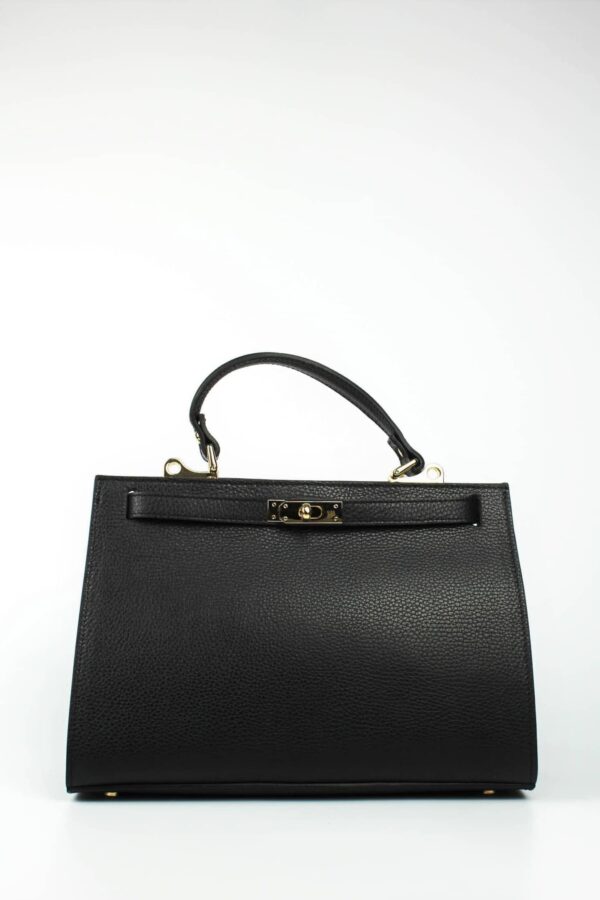 Bolso estructurado icónico con candado color negro, vista frontal
