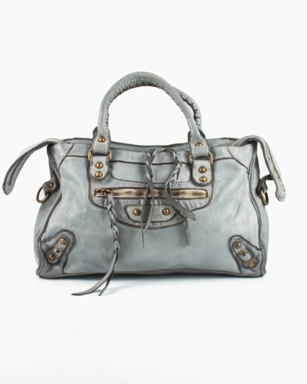 Bolso city de piel gris azulado vista frontal