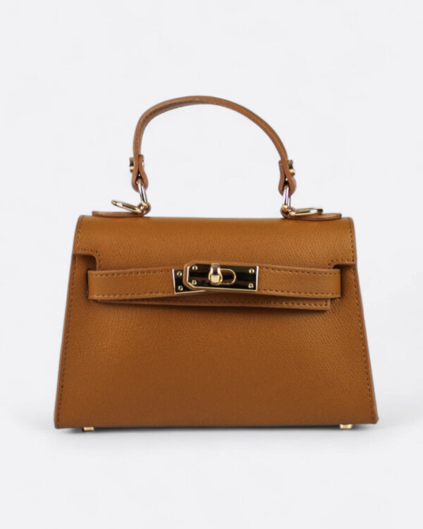 bolso icónico estructurado pequeño camel vista de frente