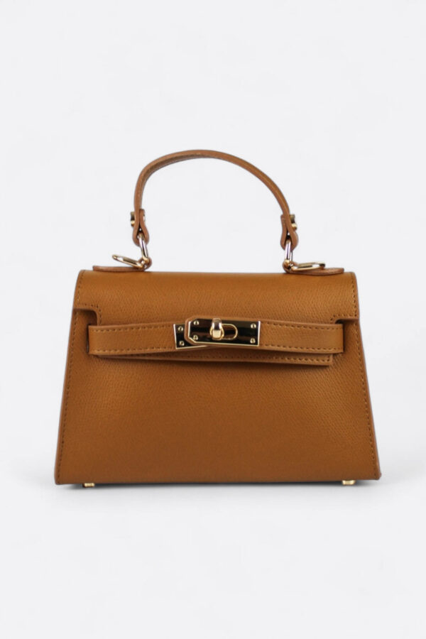 bolso icónico estructurado pequeño camel vista de frente