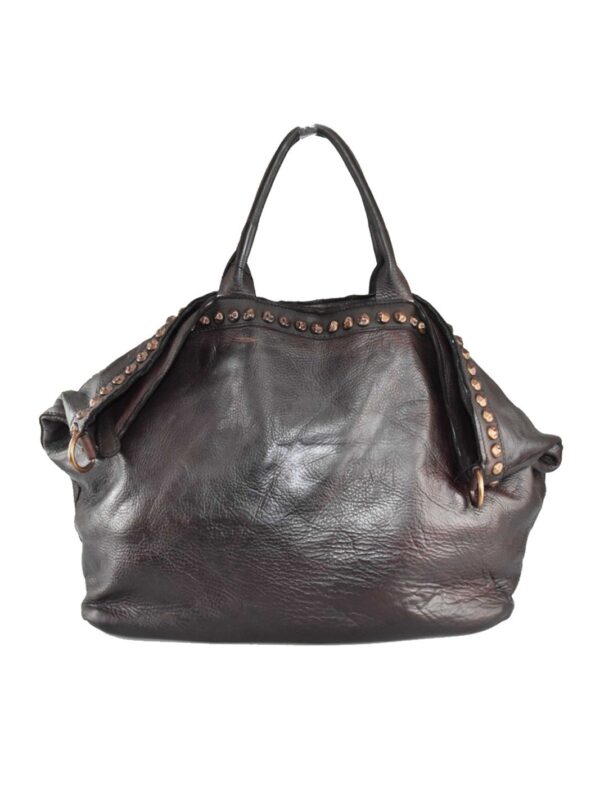 bolso shopper de piel lavada color chocolate vista de frente