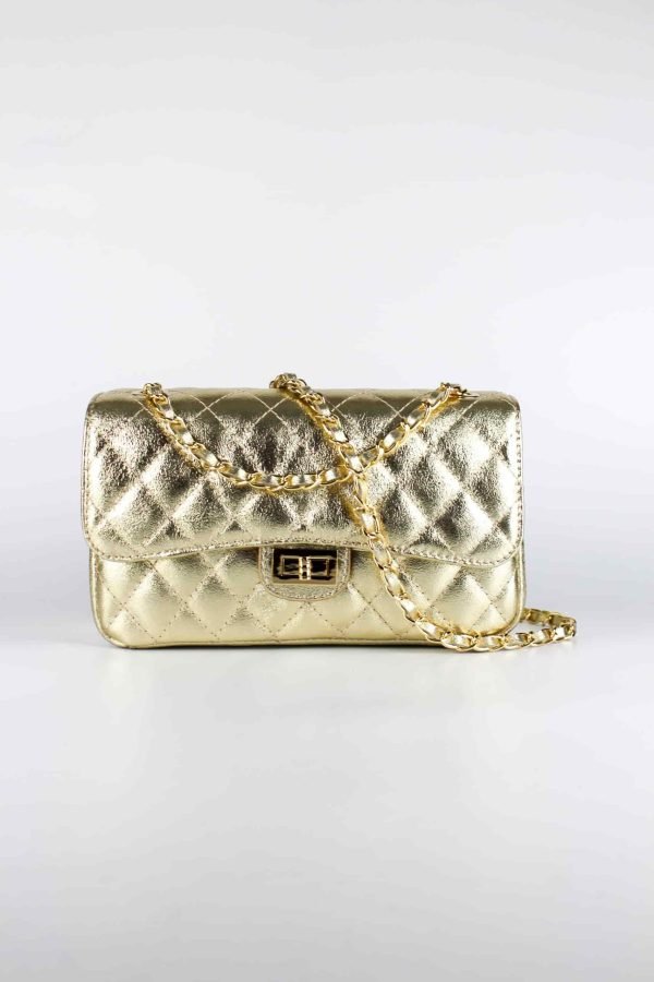Bolso icónico piel acolchada dorado vista de frente
