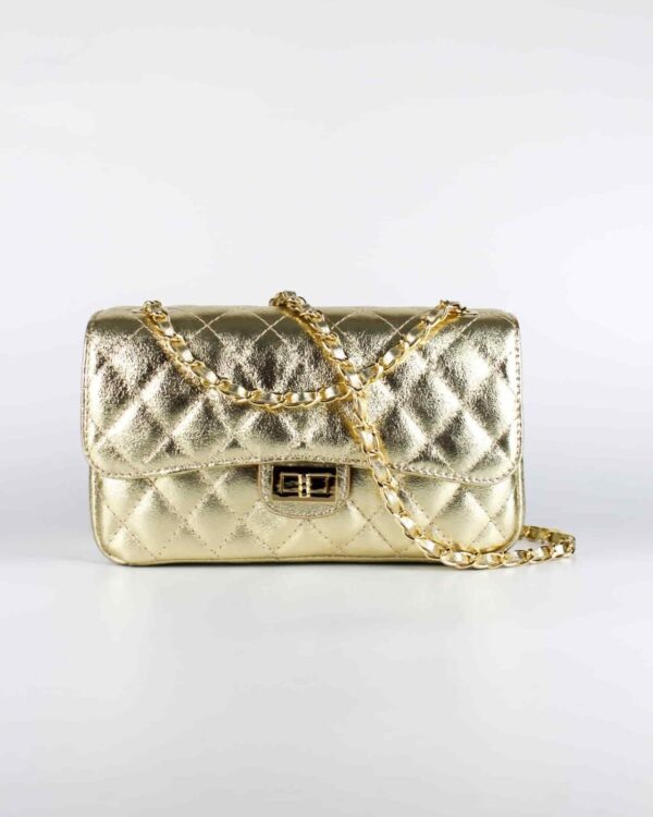 Bolso icónico piel acolchada dorado vista de frente
