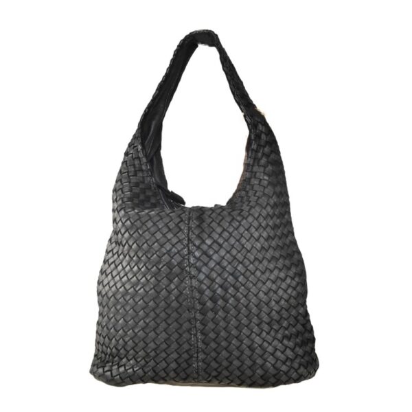 Bolsos de piel trenzados hobo negros hechos a mano vista frontal