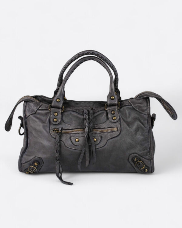 Bolso de mano y bandolera de piel suave gris oscuro de Monaur