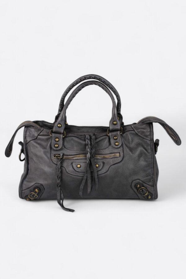 Bolso de mano y bandolera de piel suave gris oscuro de Monaur