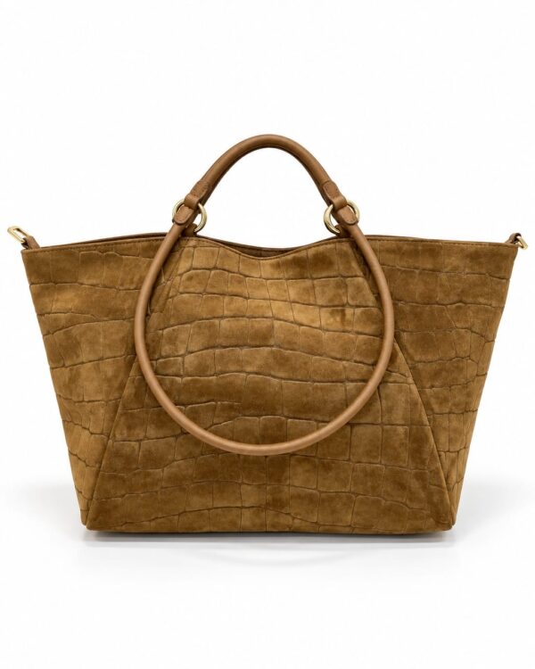 Bolso shopper Arezzo camel de ante con asas cortas de mano