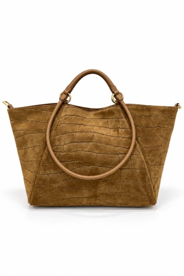 Bolso shopper Arezzo camel de ante con asas cortas de mano