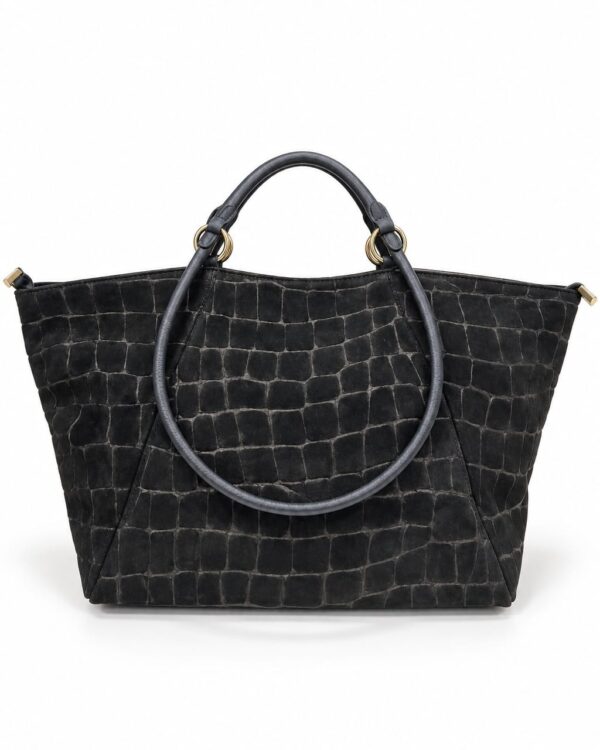 Vista frontal del Bolso shopper Arezzo negro de ante con asas cortas de mano