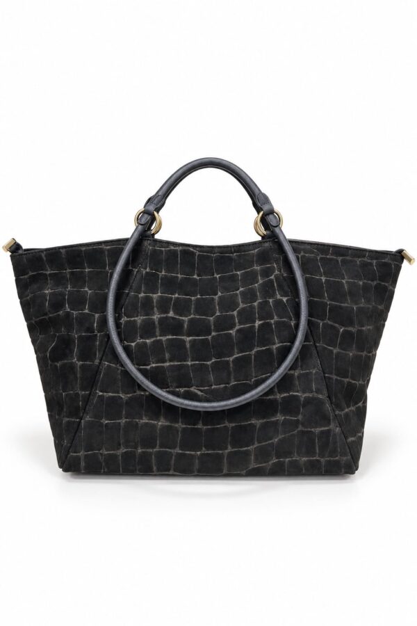 Vista frontal del Bolso shopper Arezzo negro de ante con asas cortas de mano