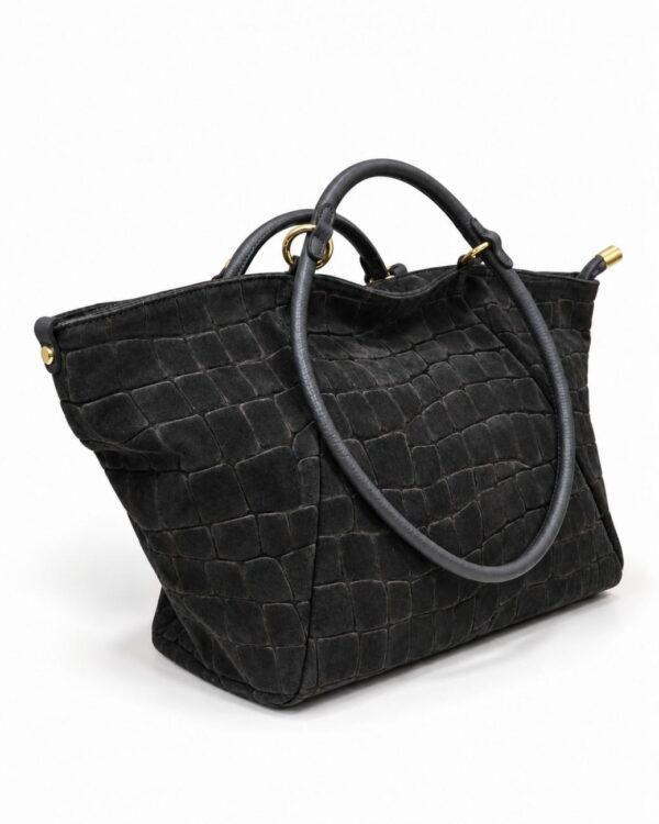 Bolso shopper XL Arezzo de ante negro efecto cocodrilo vista lateral